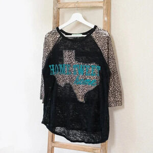 SOUTHERN GRACE SZ M HOME SWEET HOME TEXAS LEOPARD ANIMAL PRINT TURQUOISE BLACK